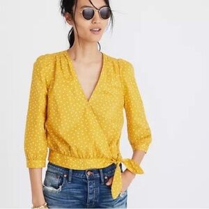 Madewell Women’s Stars Scatter Cotton Wrap Top XS Yellow/Gold